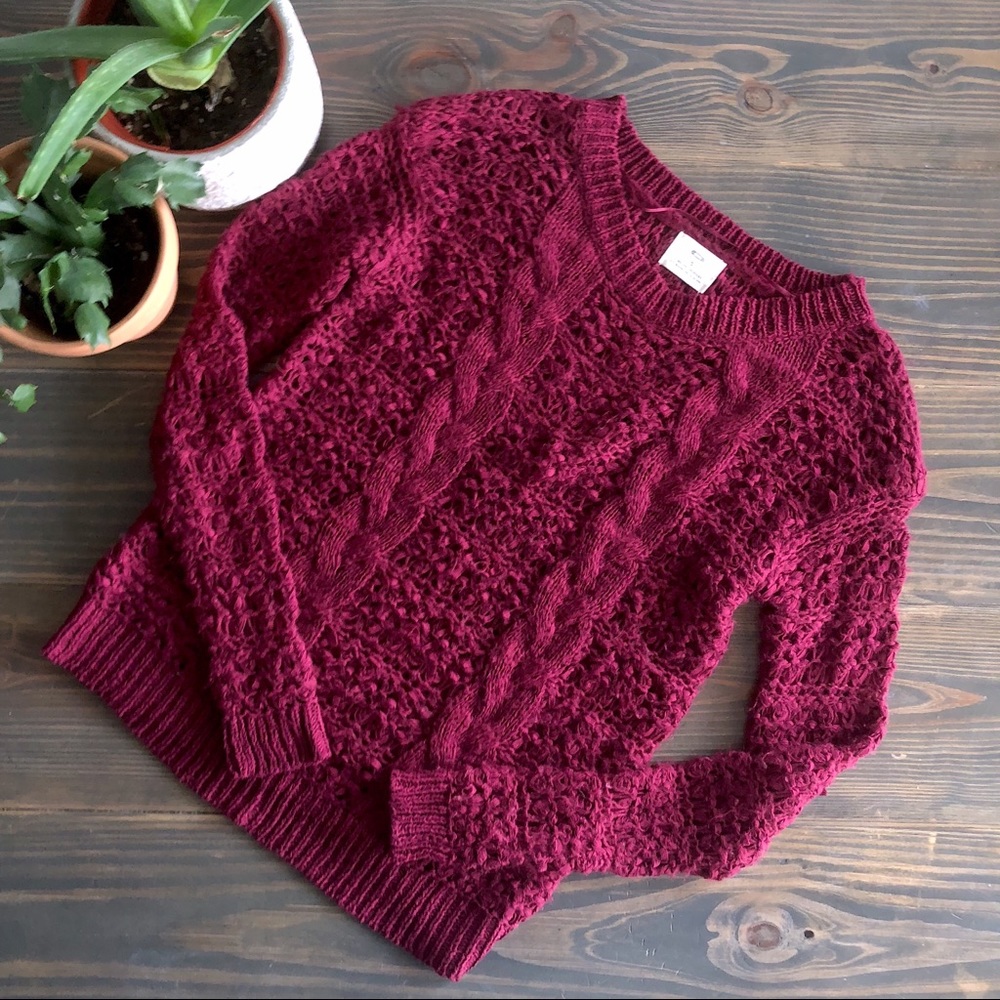 UO Pins & Needles red crochet & cable knit sweater